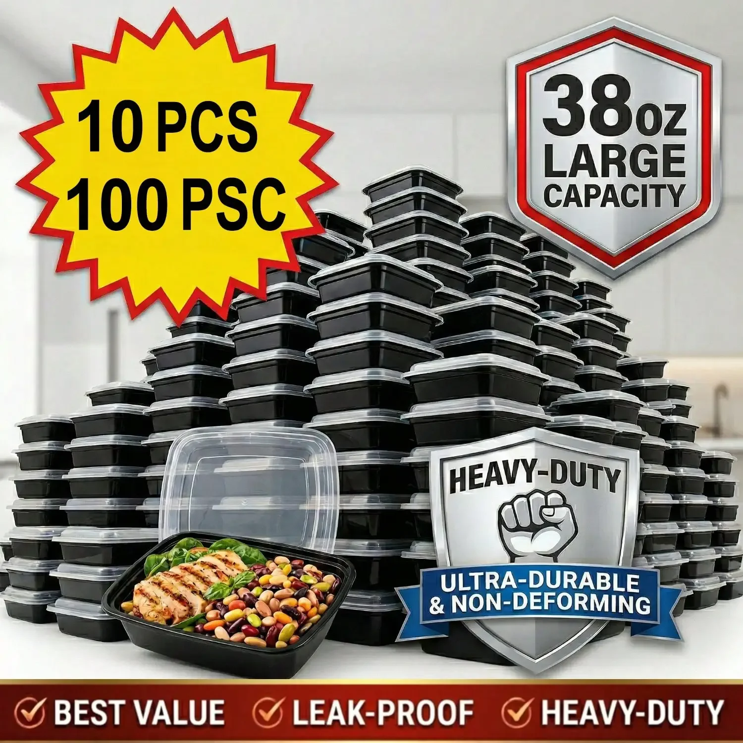 10/100pcs 38oz Black Rectangul - Bento Box review and price