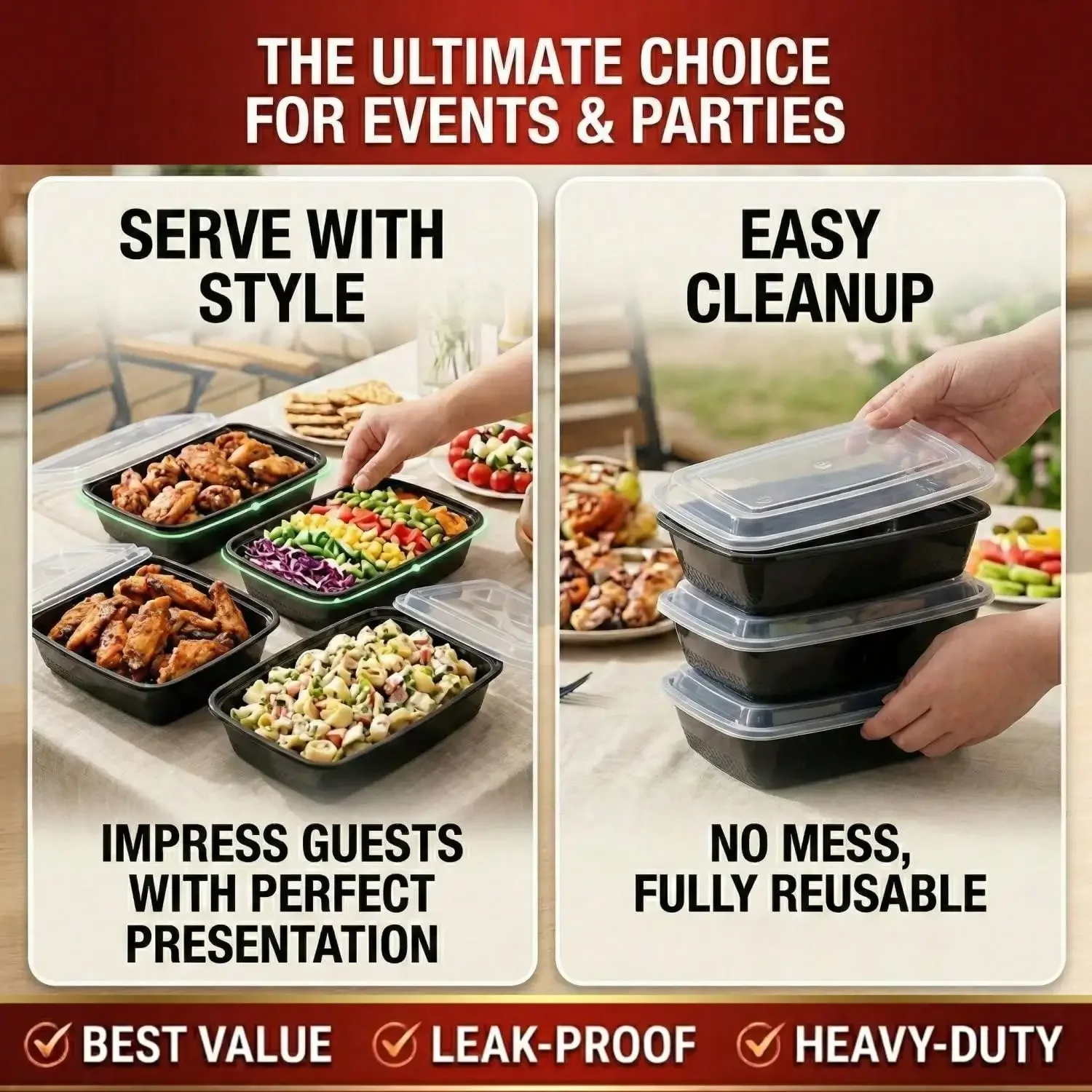 10/100pcs 38oz Black Rectangul - Bento Box review and price